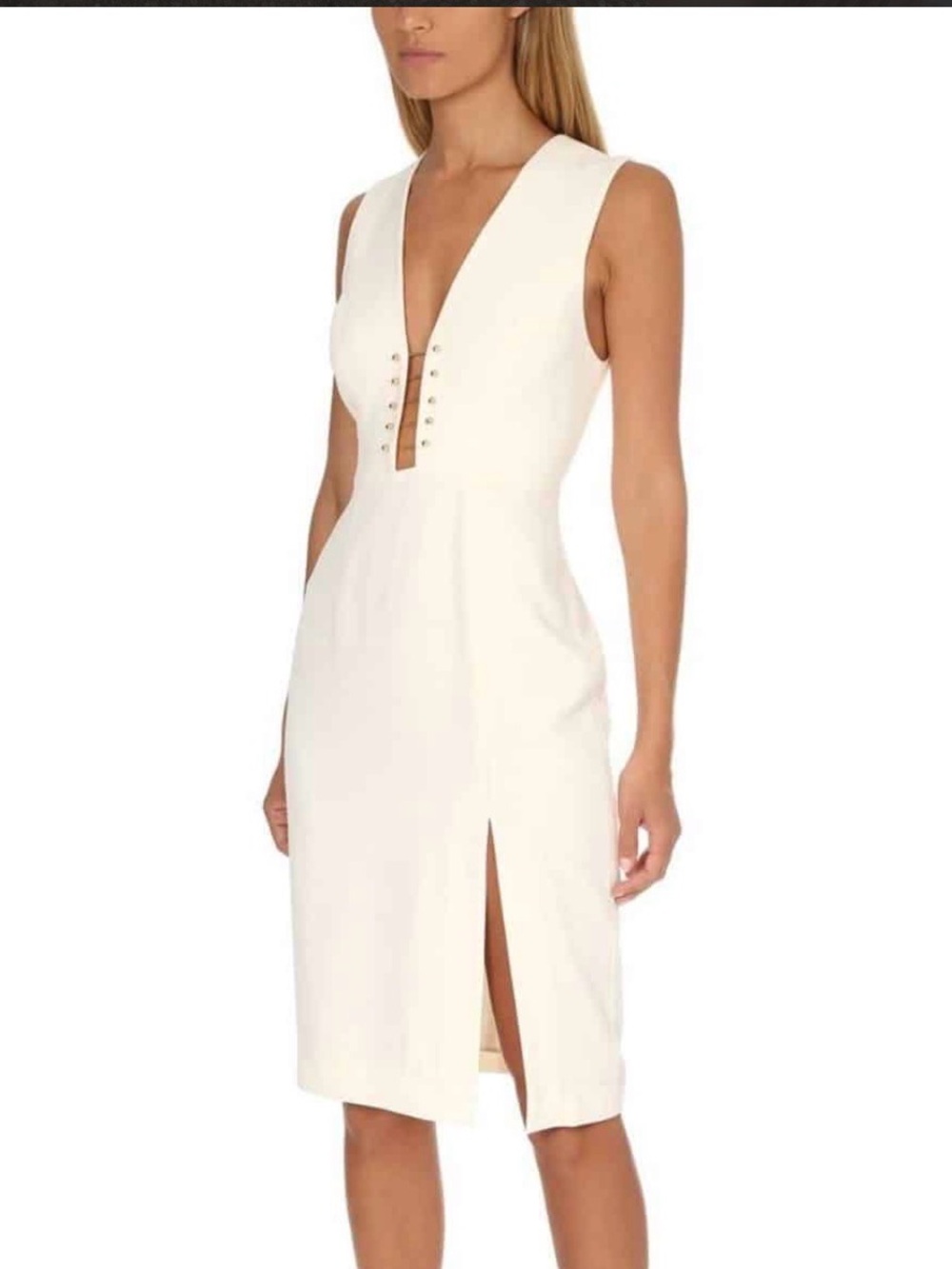 Zimmerman Sleeveless White V-Neck Midi Dress with Front Slit